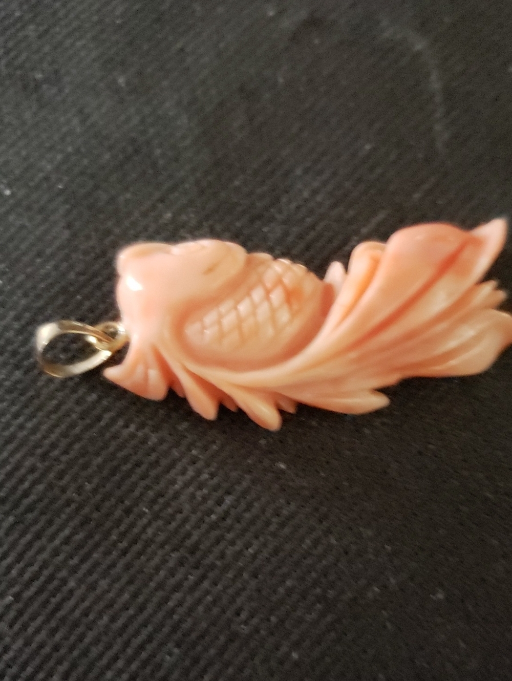 Hand-Carved Peach Coral Fish Pendant Necklace